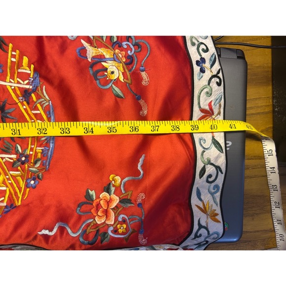 Vintage Chinese Silk Embroidered Robe Women Red Good Chinoiserie Duster Coat - Picture 14 of 14